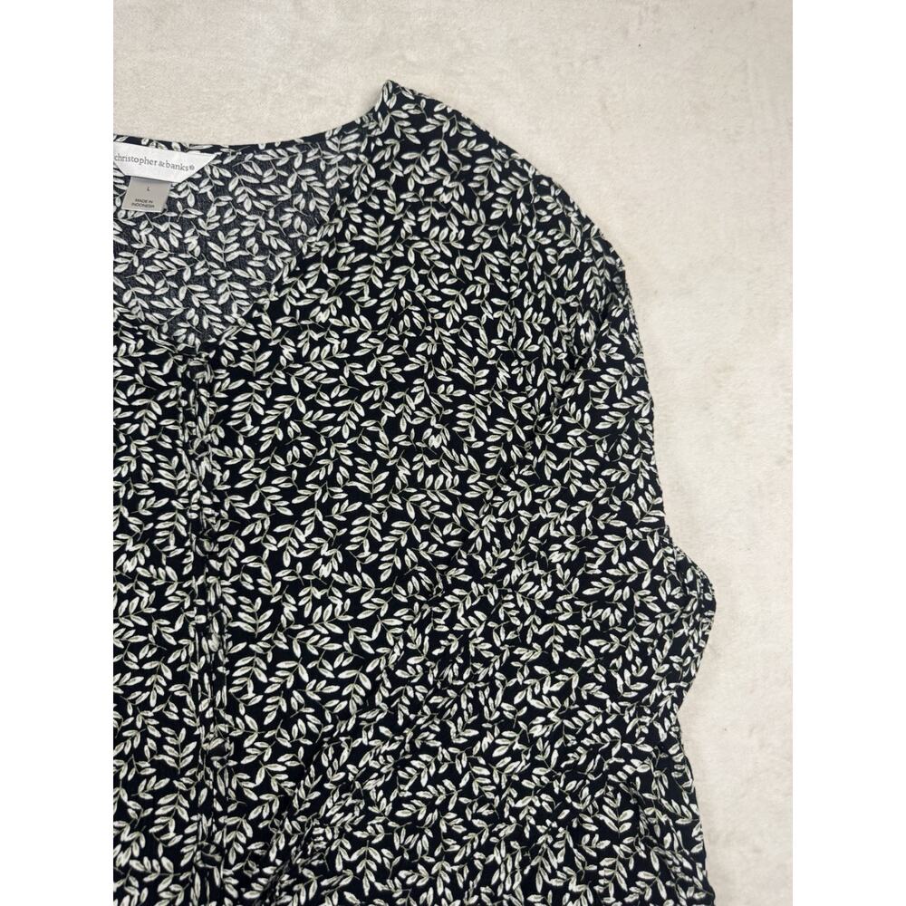 Christopher & Banks Womens L Black White Leaf Print Long Sleeve Ruffle - Picture 5 of 10